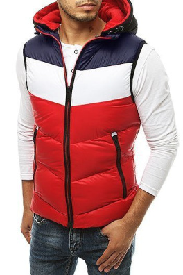 Red men's quilted hooded vest TX3367