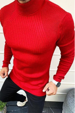 Sweter męski golf czerwony WX1619