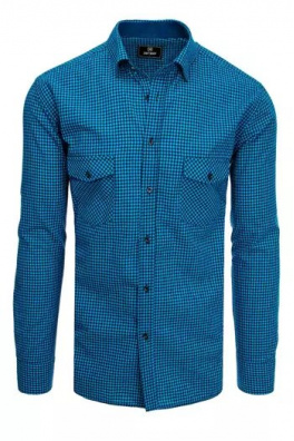 Koszula męska w drobną kratkę czarno-niebieską Dstreet DX2125