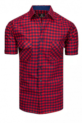 Granatowo-czerwona koszula męska z krótkim rękawem w kratkę Dstreet KX0961