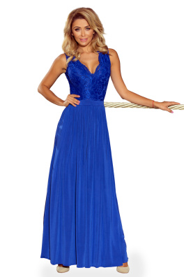 Elegantní dámské šaty s krajkovým výstřihem Numoco 211-3 - modrá