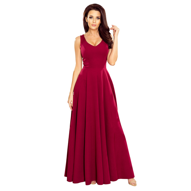 Dlouhé elegantní šaty s výstřihem Numoco 246-1 - vínová