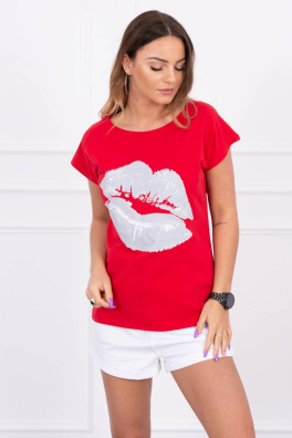 Blouse with lips print red