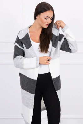 Three-color striped sweater graphite+gray+ecru