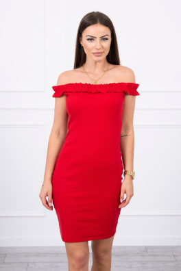 Off-the-shoulder dress with frills red