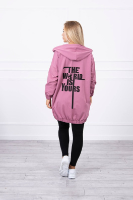 Sweatshirt with print "The world is yours" dark pink