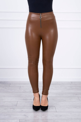 Pants with a decorative zipper at the front brown