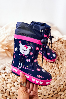 Children's Rubber Galoshes boots Navy Teddy bear Zinstina