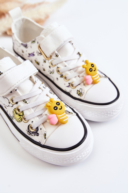 Children's Sneakers With Velcro Print White Lace