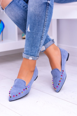 Lu Boo Blue Loafers of Iridescent Spikes Suede Spike