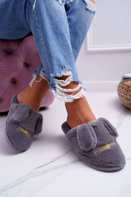 Women's Slippers With Fur And Ears Grey Semmi