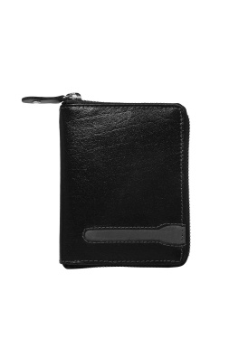 Czarny skórzany portfel męski na suwak