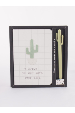 Notatnik i długopis z białym wzorem kaktusa