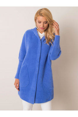 Niebieski płaszcz z kapturem z alpaki