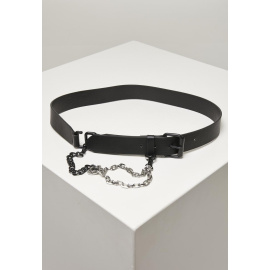Imitation Leather Belt With Metal Chain Black