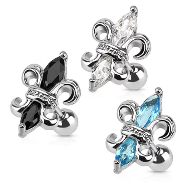 Ocelový piercing do ucha - Fleur de Lis