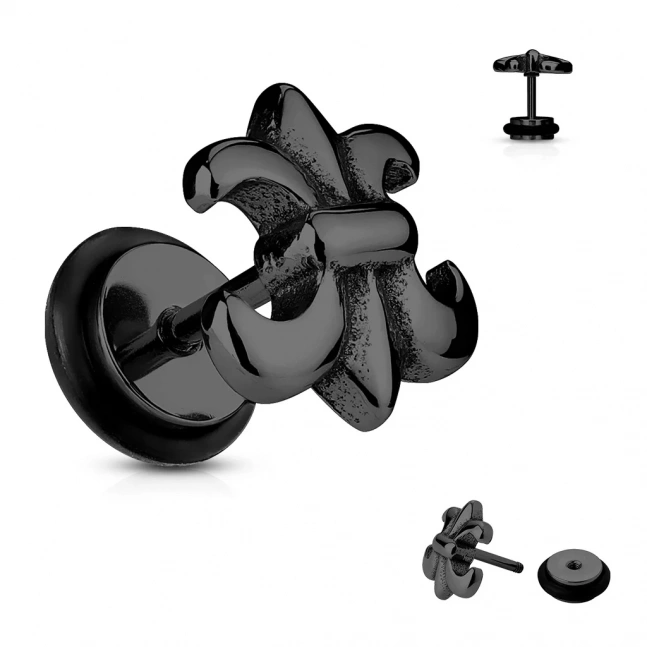 Falešný piercing  z chirurgické oceli - plug Fleur de Lis (černý)