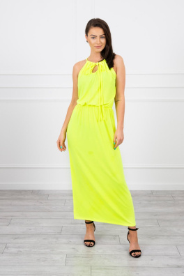 Sukienka boho z rozporkiem żółtym neonowym