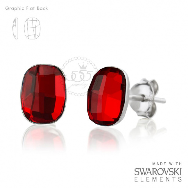 Stříbrné náušnice s oválným kamenem Swarovski - červené