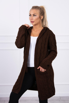 Sweter z kapturem i kieszeniami brązowy
