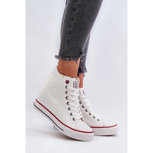 Trampki Damskie Na Koturnie Cross Jeans NN2R4004 Białe