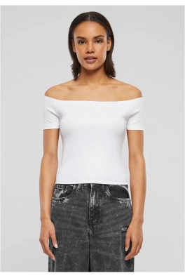 Ladies Organic Off Shoulder Rib Tee white