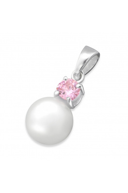 Elegantní stříbrný přívěsek -  perla s růžovým kamínkem
