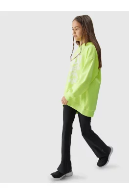 Dívčí tepláková mikina bez zapínání a s kapucí 4F - žlutá