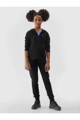 Dívčí tepláková rozepínací mikina s kapucí 4F - černá