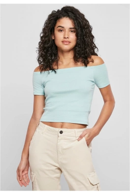 Ladies Off Shoulder Rib Tee seablue