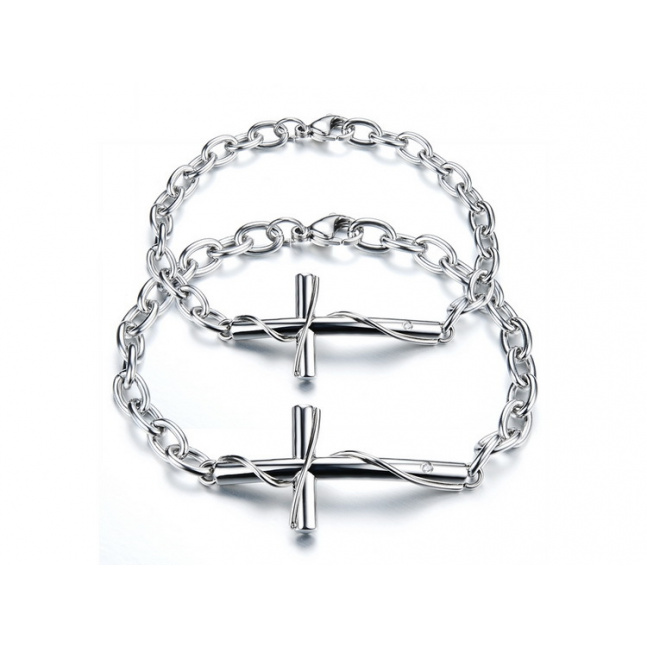 Náramky z chirurgické oceli pro dva kříže / stříbrná barva