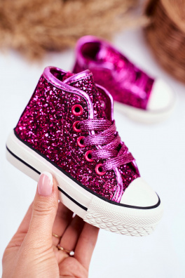Children's Sneakers High Shiny Pink Ally