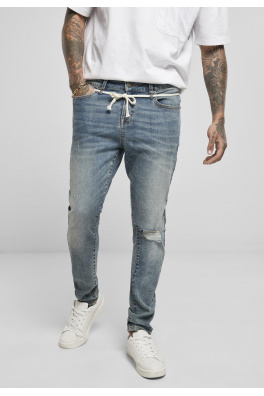 Slim Fit Drawstring Jeans Mid Heavy Destroyed Washed 30/32