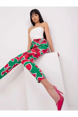 Zielono-różowe eleganckie spodnie z printem