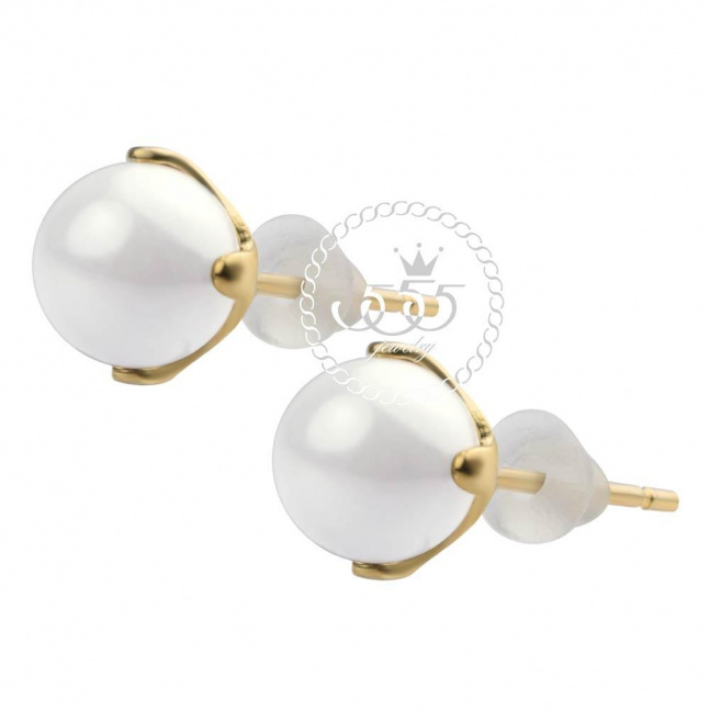Pozlacené stříbrné náušnice s bílou perlou
