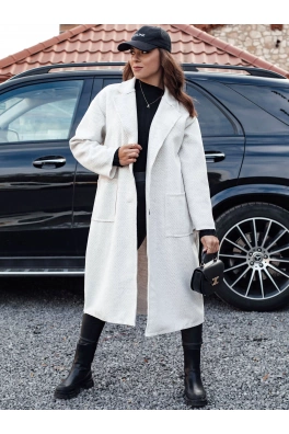 Płaszcz damski oversize AVELINNI długi w jodełkę beżowy Dstreet NY0700