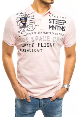 Koszulka polo męska z nadrukiem różowa Dstreet PX0466