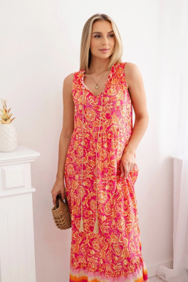 Viscose dress with a tied neckline fuchsia