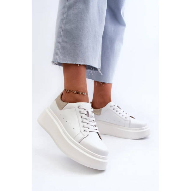 Sneakersy Damskie Na Platformie D&A LR568 Białe