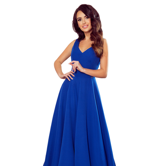 Elegantní dlouhé šaty s výstřihem Numoco CINDY 246-3 - modrá