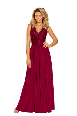 Elegantní dámské šaty s krajkovým výstřihem Numoco 211-2 - vínová