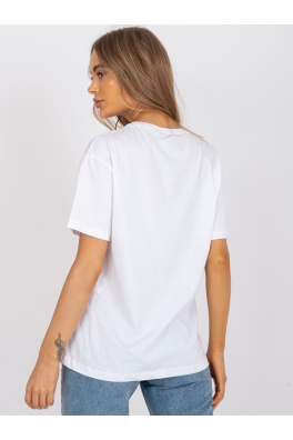 Biały luźny t-shirt z aplikacją i nadrukiem