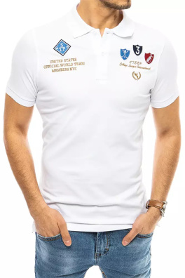 Koszulka męska polo z haftem biała Dstreet PX0455