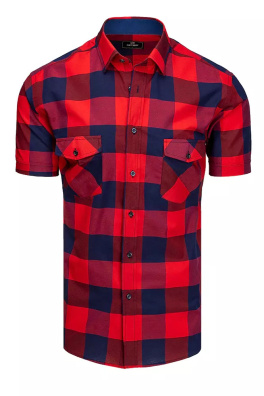 Granatowo-czerwona koszula męska z krótkim rękawem w kratkę Dstreet KX0948