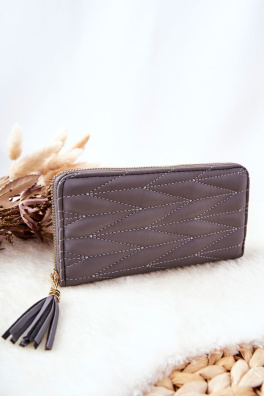 Large Quilted Zip Wallet with Strap Grey
