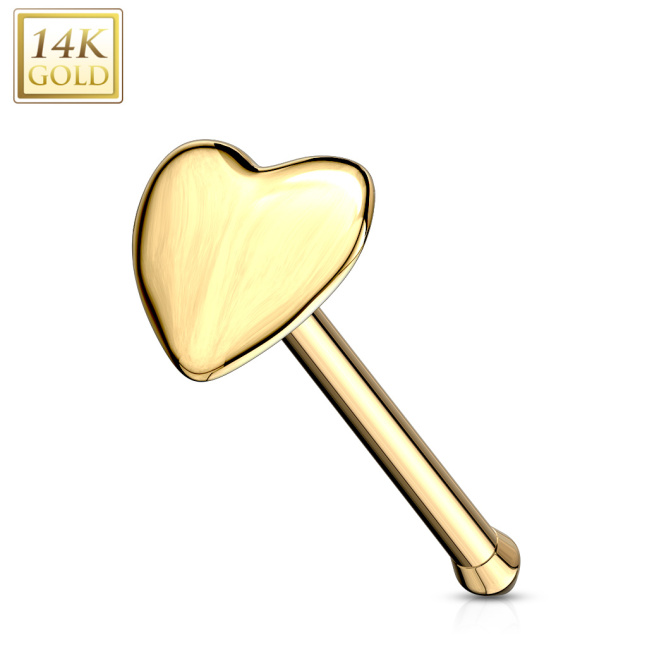 Luxusní piercing do nosu z pravého 14kt zlata - srdce 