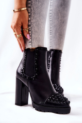 High-heeled boots with rhinestones Black Lisana