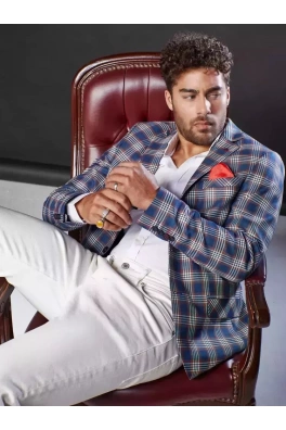 Marynarka męska w kratę granatowy Dstreet MX0557