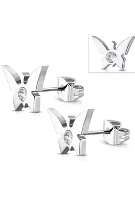 Náušnice z chirurgické oceli - motýl  se zirkonem