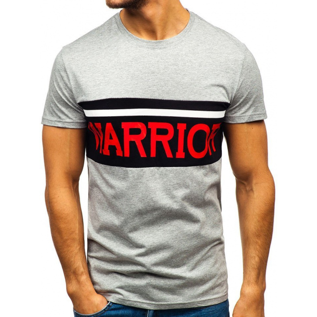 Pánské tričko s potiskem "Warrior" Denley 100701 - šedá,